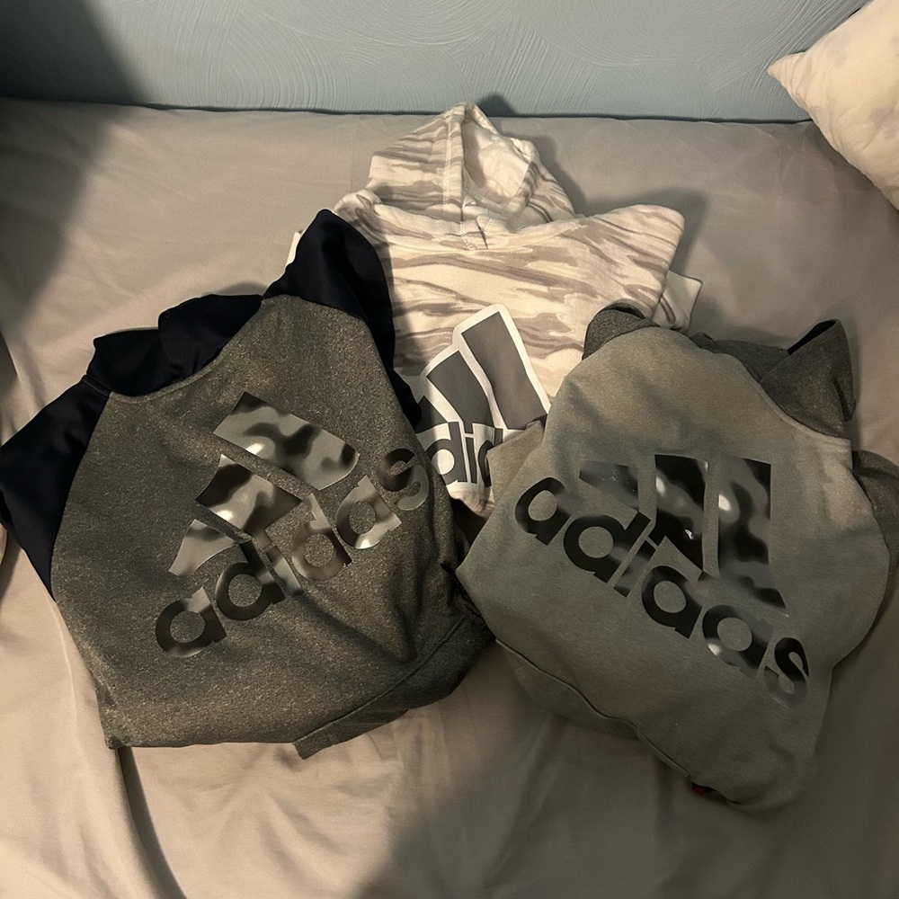 3 Adidas Gray and Navy Hoodies